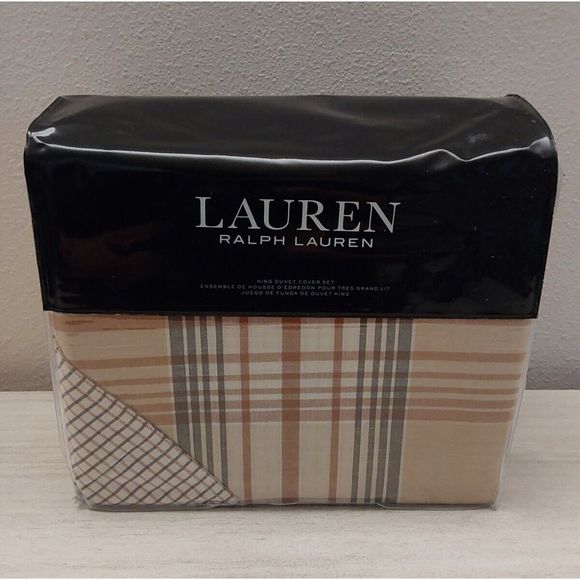 Ralph Lauren JACKSON YARN DYE Hemp 100% Cotton Plaid King Duvet Cover Set - Picture 1 of 11